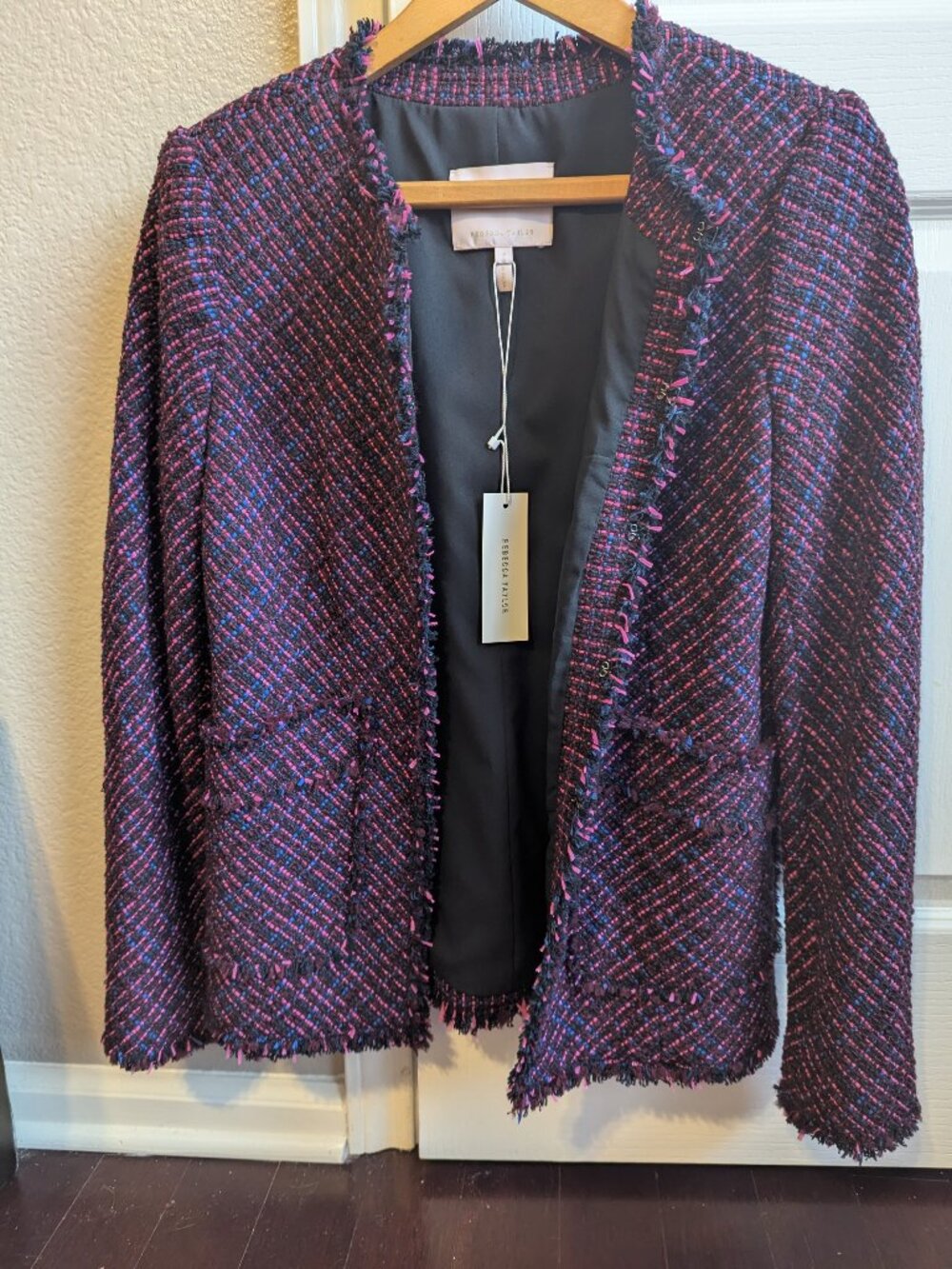 NWT Rebecca Taylor Tweed Blazer Jacket 4 Purple Fringe Workwear Boucle